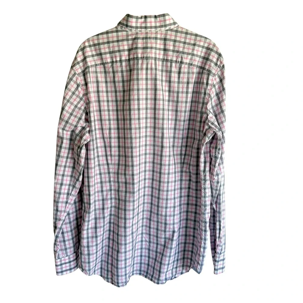 BANANA REPUBLIC 'Grant Fit' Supima Cotton‎ Gray Pink Plaid Mens Button Down, L
